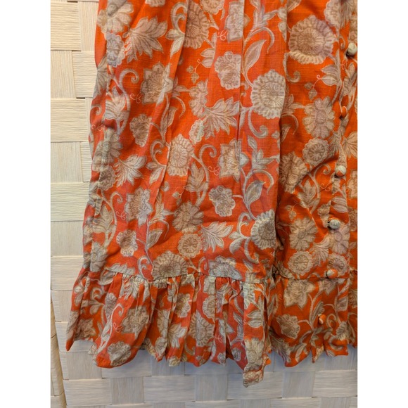 Anthropologie Ruffle Sleeve Smocked Midi Dress Orange Floral Button Front XXS - Picture 9 of 16